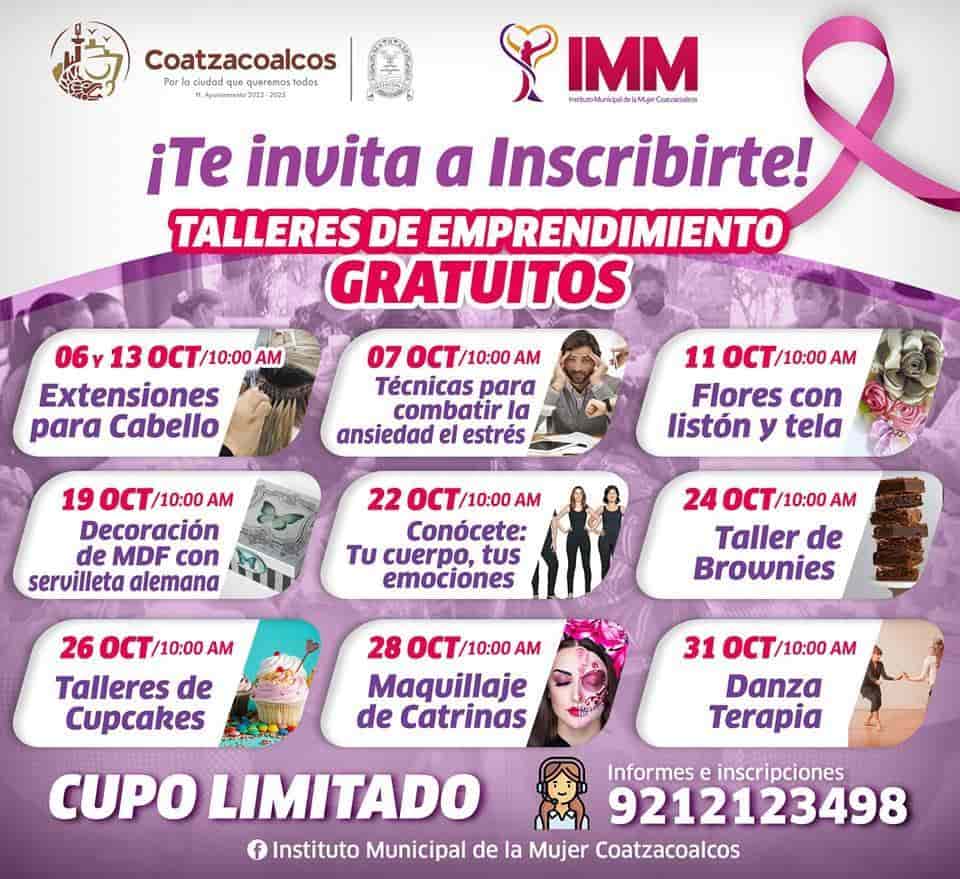 Invita IMM Coatzacoalcos a talleres gratuitos durante octubre