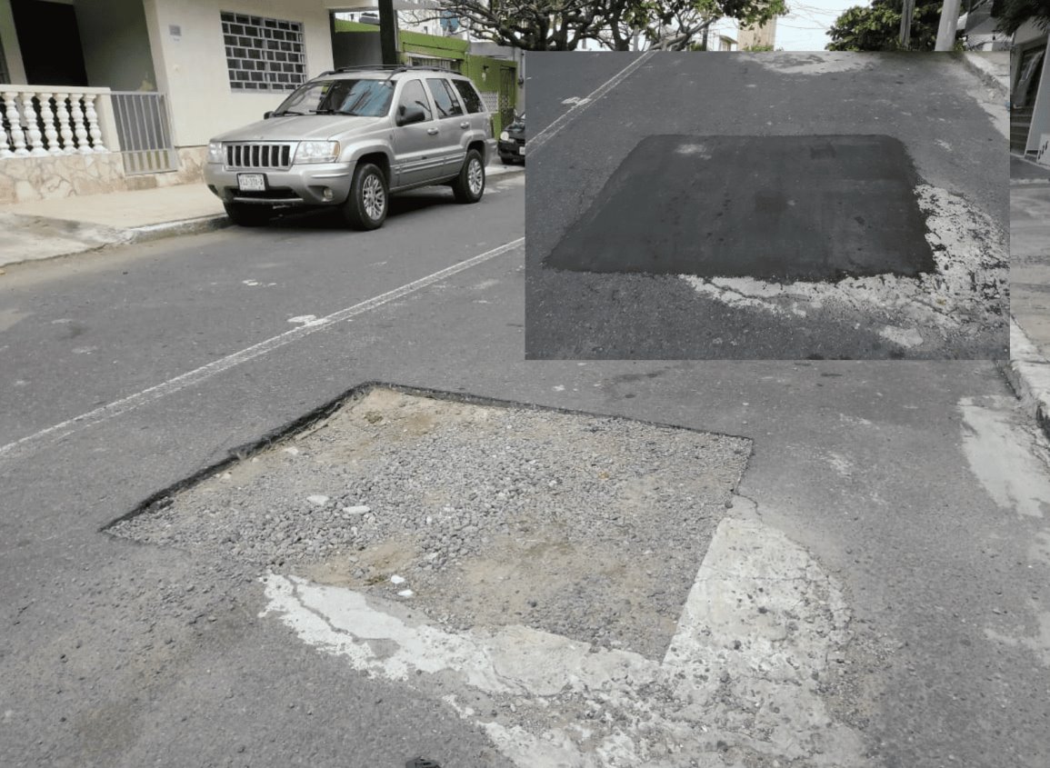 ¡Les cumplen! Tapan bache que causaba dolor de cabeza a vecinos en Boca del Río