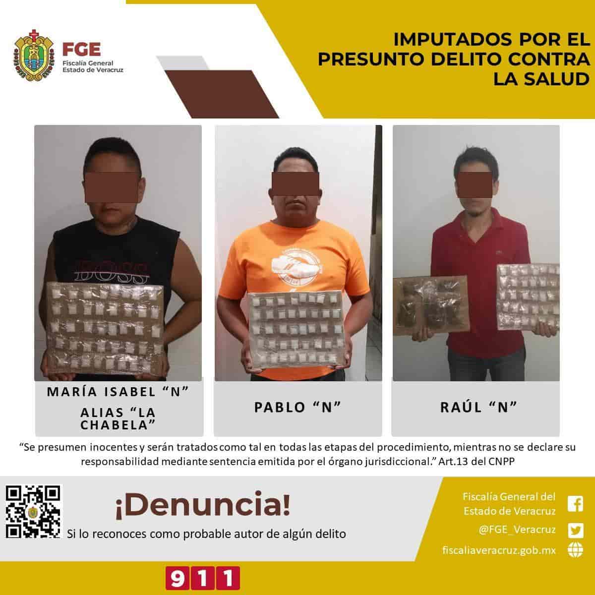 Detienen e imputan a tres presuntos narcomenudistas en Coatepec