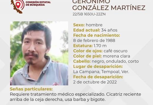 Familiares buscan a Gerónimo; desapareció hace una semana en Tempoal