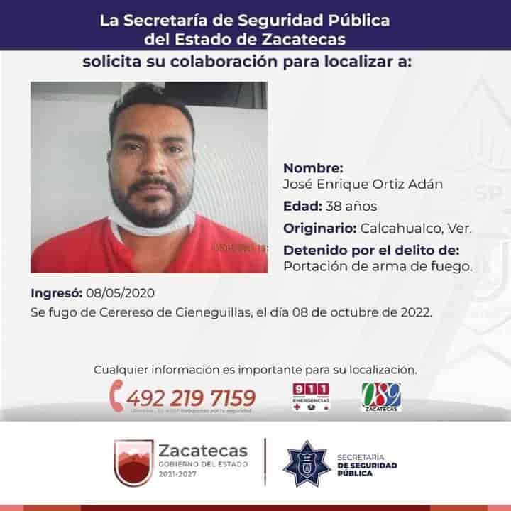 Un veracruzano entre los reos que se fugaron en Zacatecas; es de Calcahualco