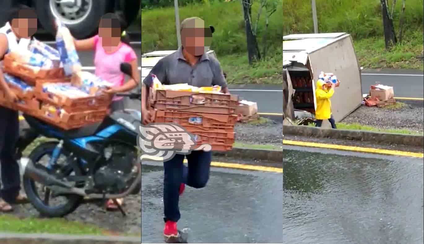 Rapiñan pan de unidad de Bimbo, tras volcadura en la Coatza-Villa (Video)