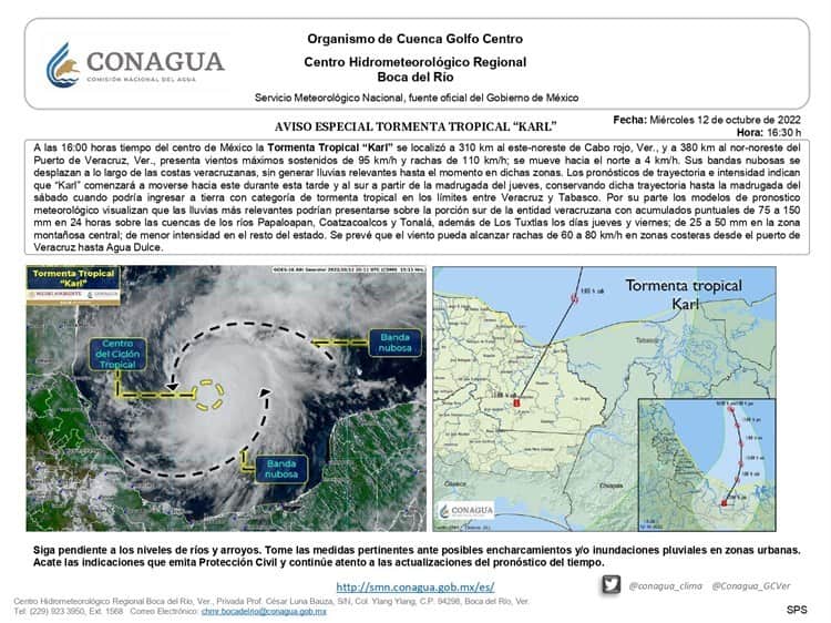 Karl provocaría fuertes lluvias en el Sur de Veracruz; impactaría el sábado: Conagua