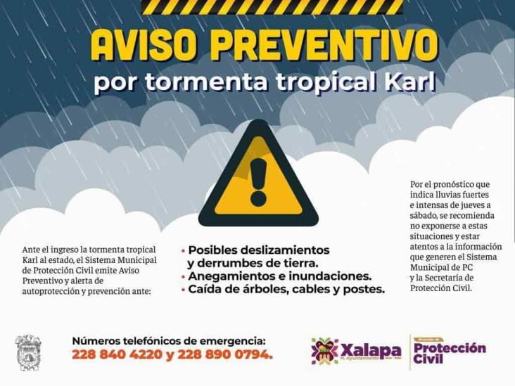 Emiten Aviso Preventivo y Alerta en Xalapa, por paso de Karl