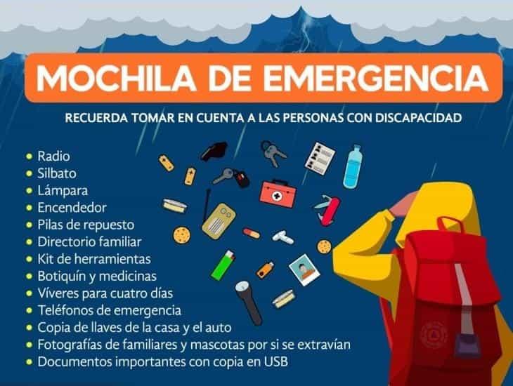 Recomiendan autoridades a población preparar mochilas de emergencia