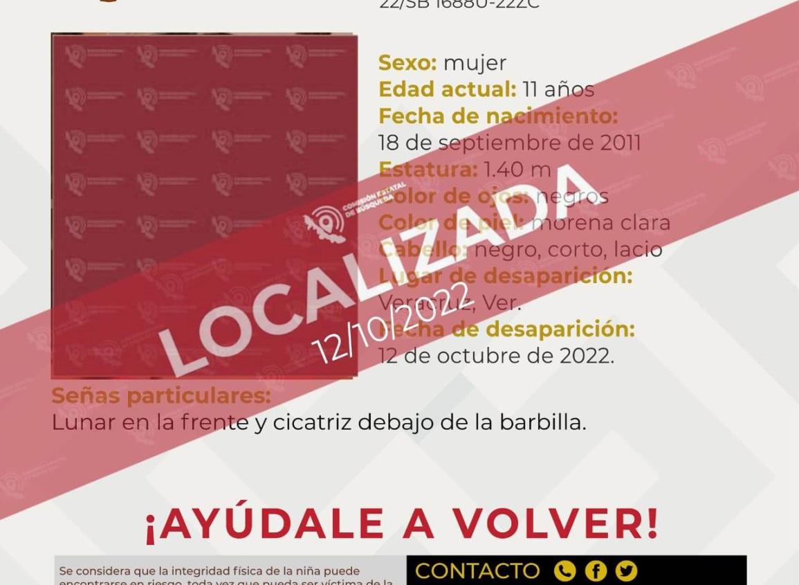 Localizan a Valentina, menor reportada como desaparecida en Veracruz