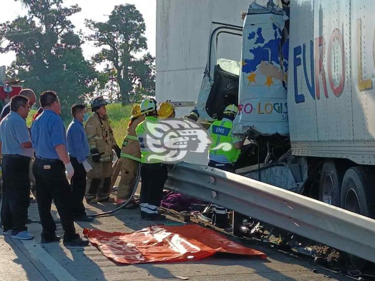 Tráiler se sale de la autopista Córdoba-Veracruz y choca contra puente, muere operador