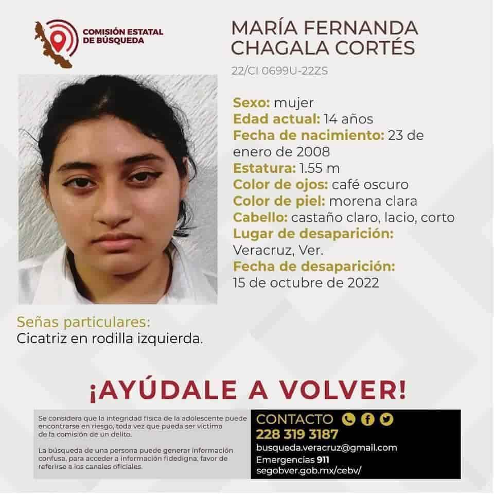 Buscan a María Fernanda Chagala de 14 años en Veracruz