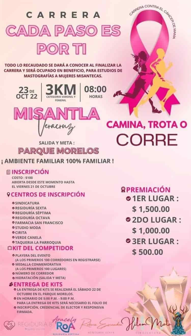 Anuncian carrera contra la lucha de cáncer de mama “Cada paso es por ti”