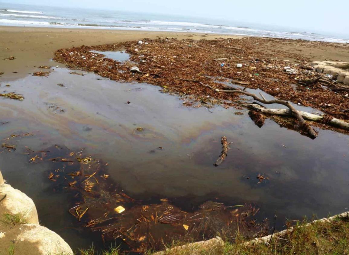 Contaminan playa con aceite tirado en alcantarilla de la colonia Puerto México