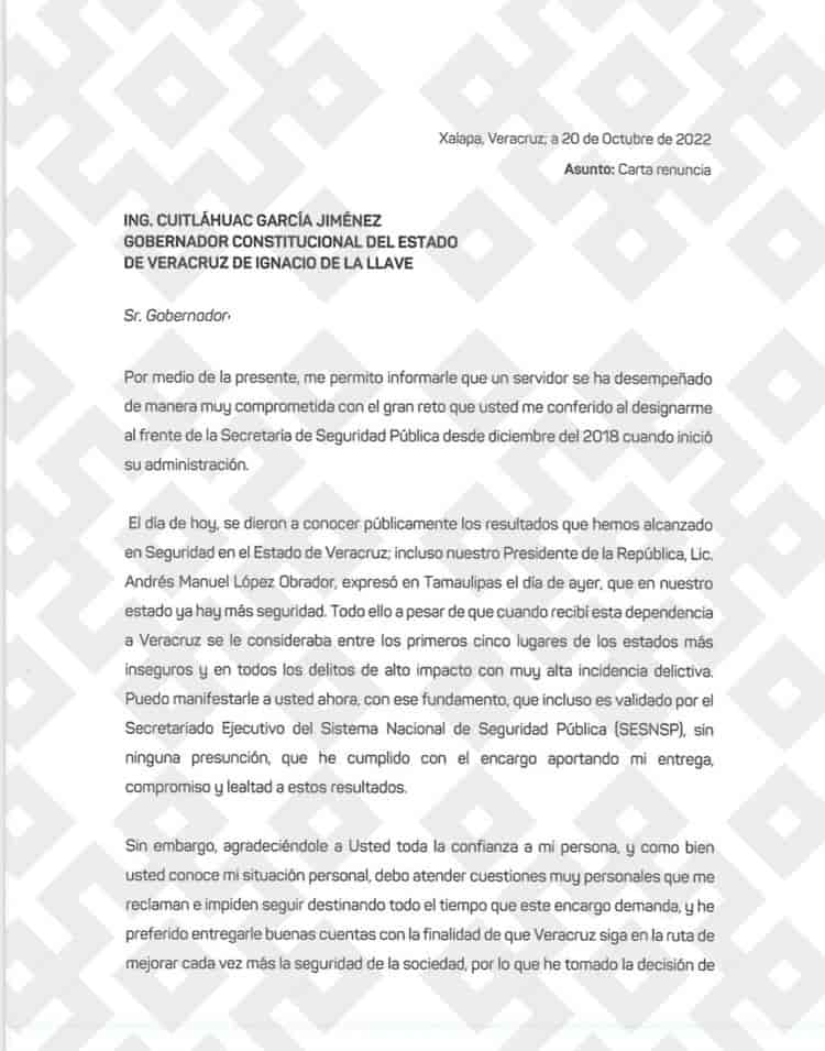 Renuncia Hugo Gutiérrez Maldonado a la SSP por motivos personales