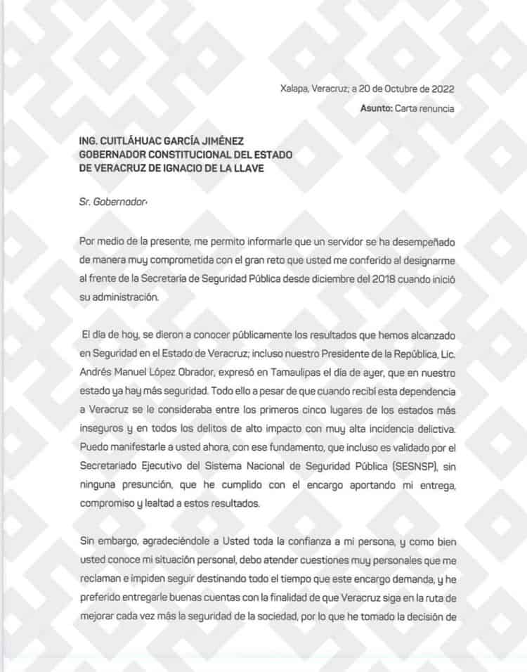 Renuncia Hugo Gutiérrez Maldonado a la Secretaría de Seguridad Pública de Veracruz