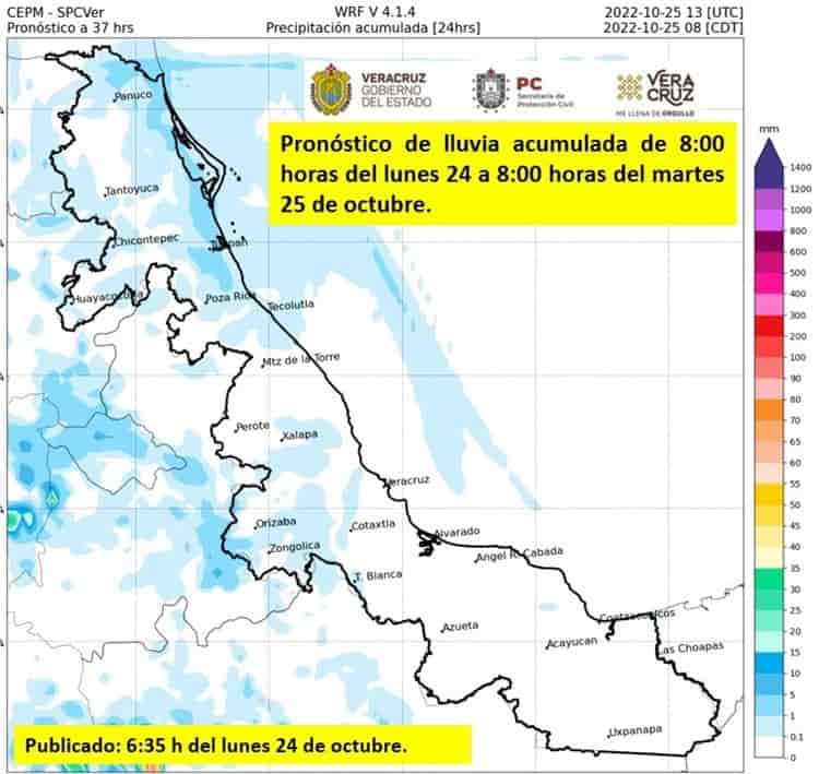 Emite PC Aviso Especial por frente frío 5 en Veracruz; así estará el clima este lunes