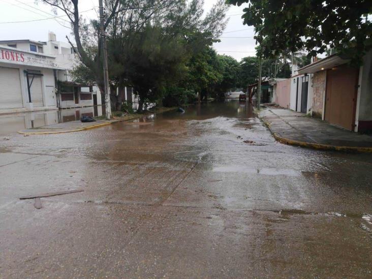 Por fuga de agua se inunda la calle Salvador Díaz Mirón en el Centro