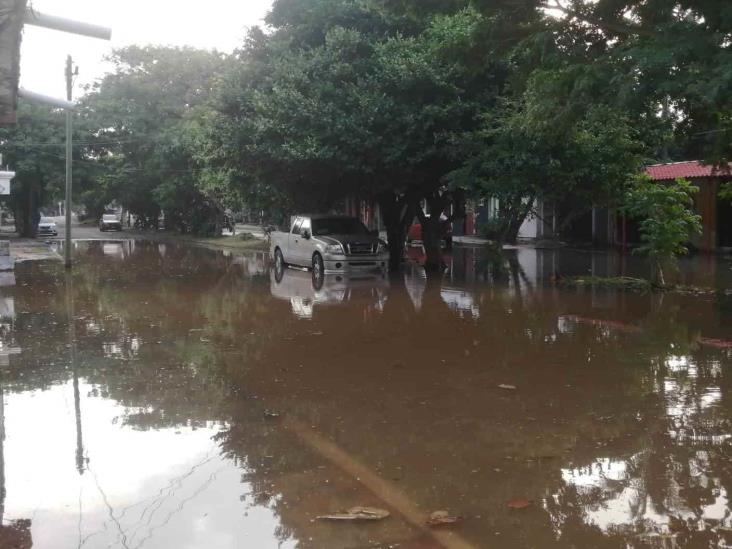 Por fuga de agua se inunda la calle Salvador Díaz Mirón en el Centro