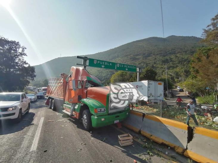 Vuelca camión con frutas y verduras en la Puebla-Orizaba; y sí, hubo rapiña (+Video)