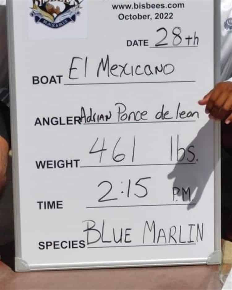 Veracruzano gana el Bisbee´s Black and Blue 2022 al pescar un Marlín azul de 209 kilos