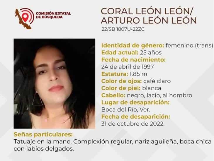 Buscan a Coral León, mujer trans desaparecida en Boca del Río