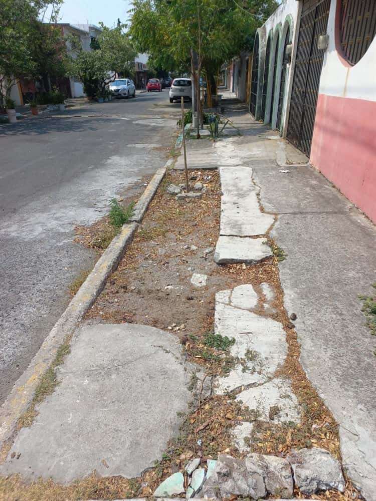 Vecinos en El Coyol urgen a autoridades reparar banquetas en mal estado