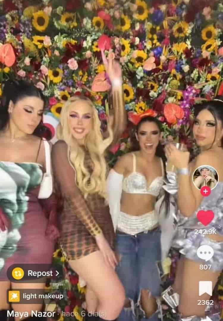 Captan a Yeri MUA y Maya Nazor, novia de Santa Fe Klan juntas en Tik Tok(+Video)