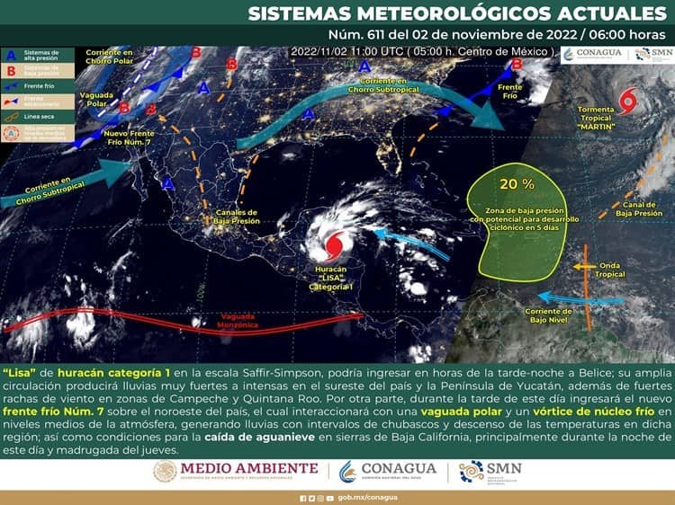 “Lisa” se intensifica a huracán categoría 1; traerá lluvias fuertes a intensas