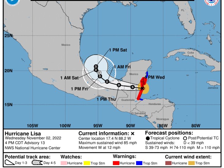 Huracán “Lisa” toca tierra en Belice; se acerca a territorio mexicano