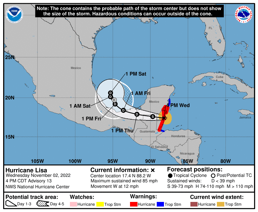 Huracán “Lisa” toca tierra en Belice; se acerca a territorio mexicano