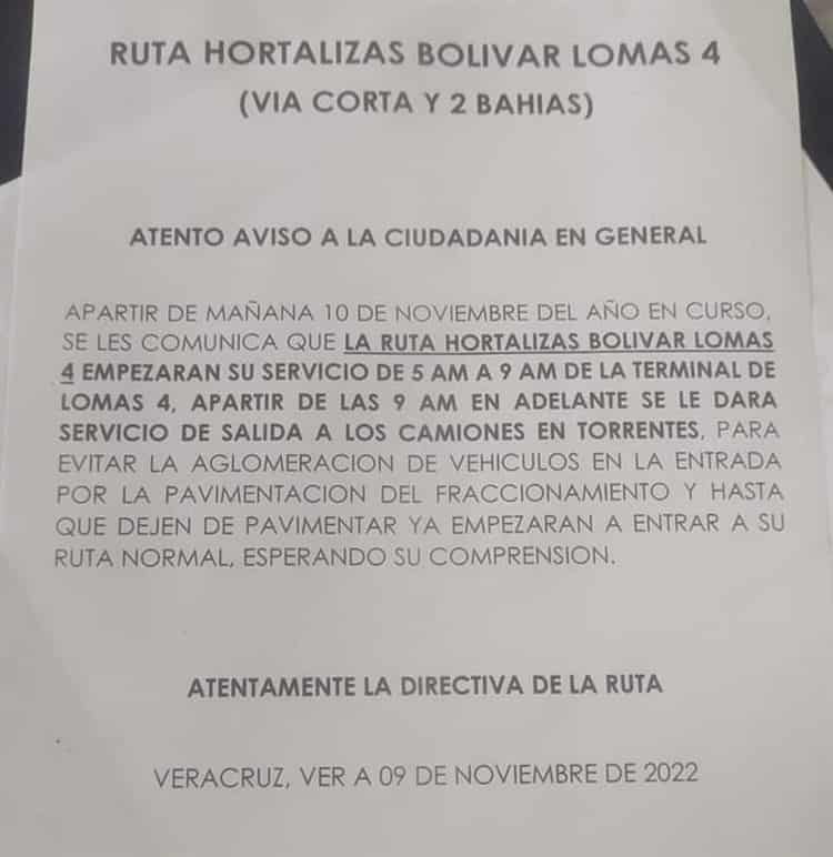 Cambian ruta de camiones en Veracruz; familias deberán caminar varias cuadras