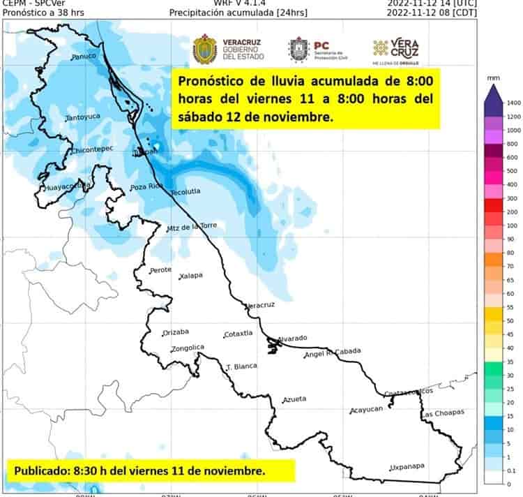 Emite PC Aviso Especial por lluvias y norte en Veracruz