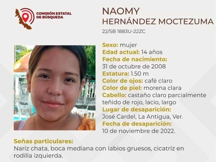 Piden ayuda para localizar a Naomy desaparecida en La Antigua, Veracruz