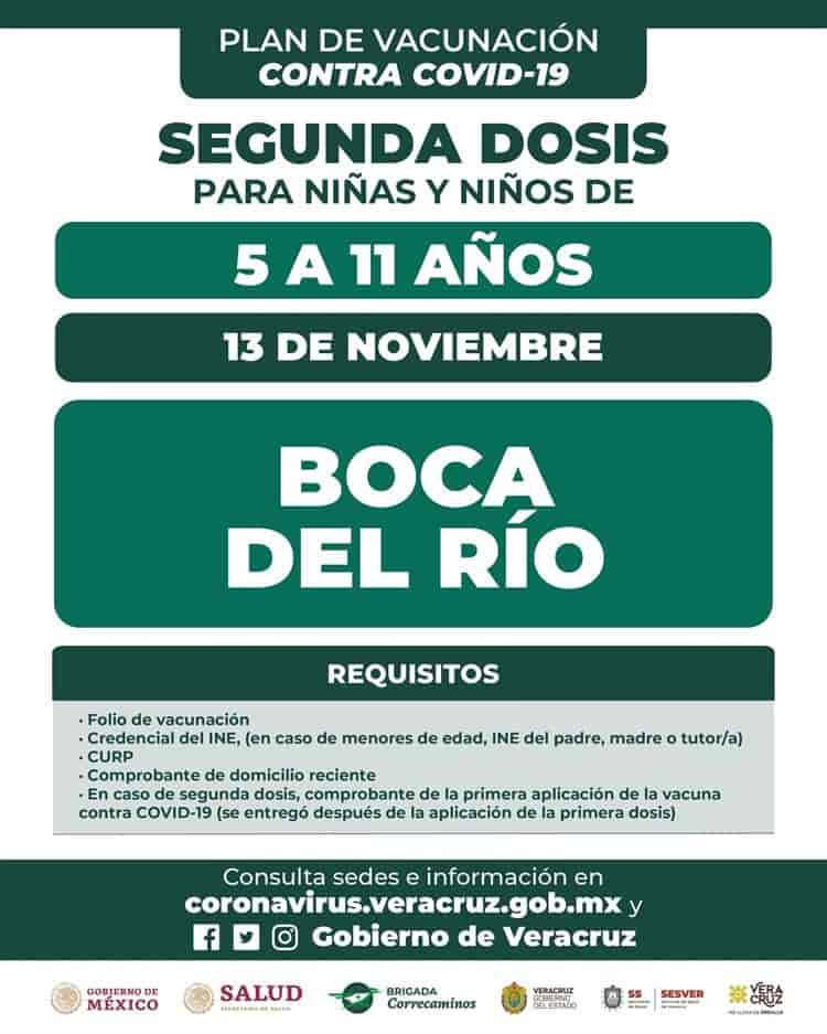 Aplicarán segundas dosis contra covid-19 a menores de Veracruz y Boca del Río