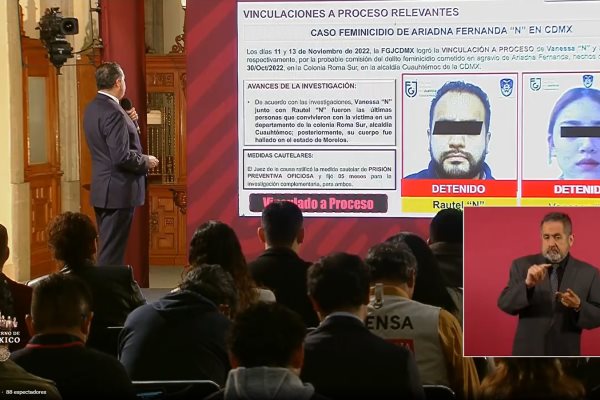 Destacan en la mañanera la vinculación a proceso de Rautel "N" y Vanessa "N"