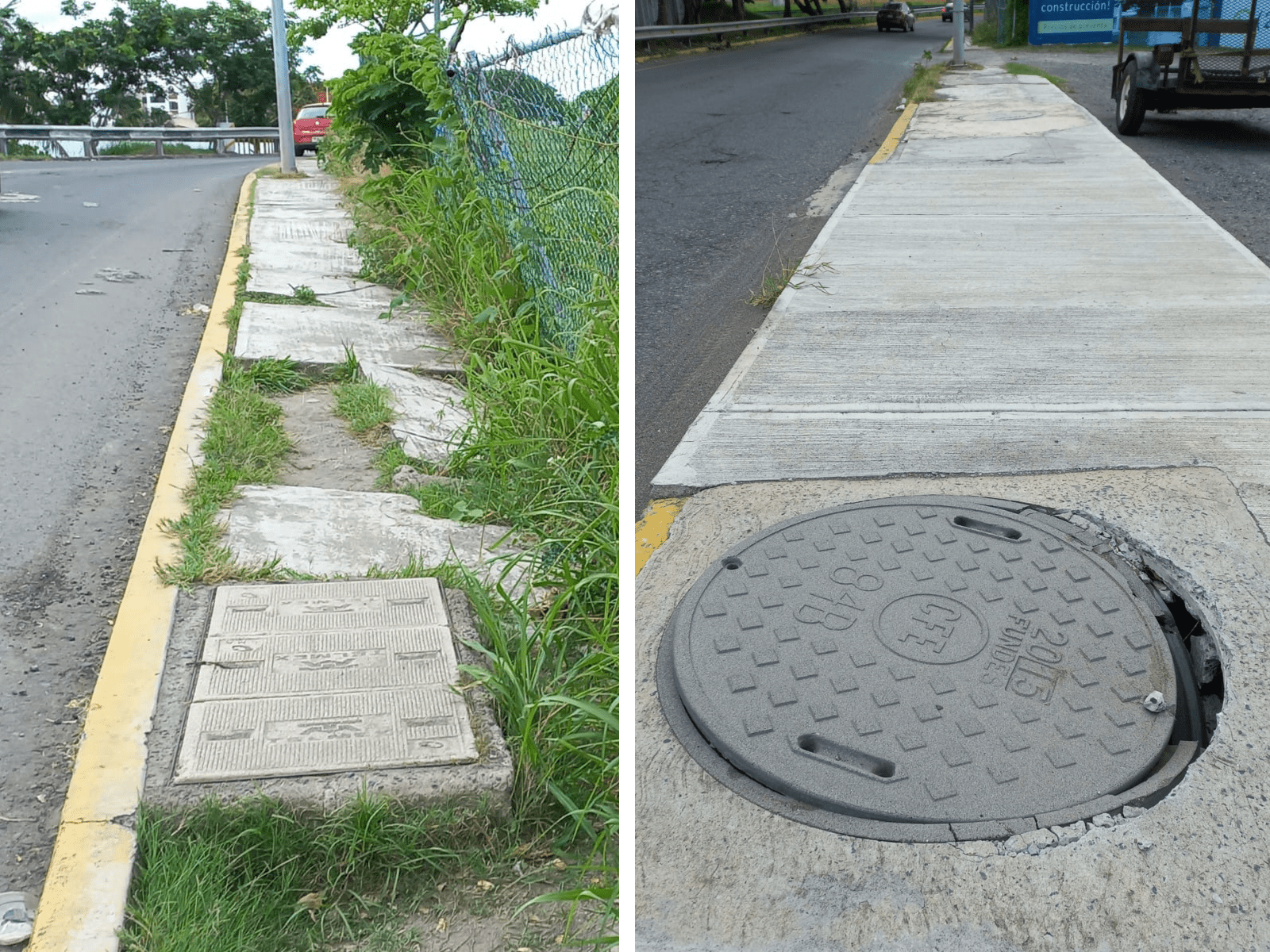 Registro de CFE sobre banqueta pone en peligro caminar de transeúntes en Boca del Río