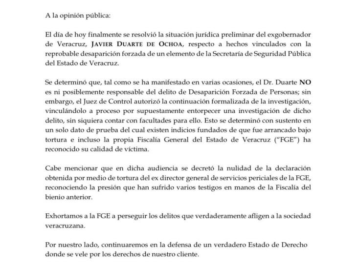 Prueba contra Duarte fue obtenida mediante tortura, asegura abogado