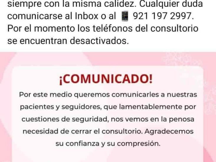 Por inseguridad, consultorio médico anuncia que se va de Coatzacoalcos