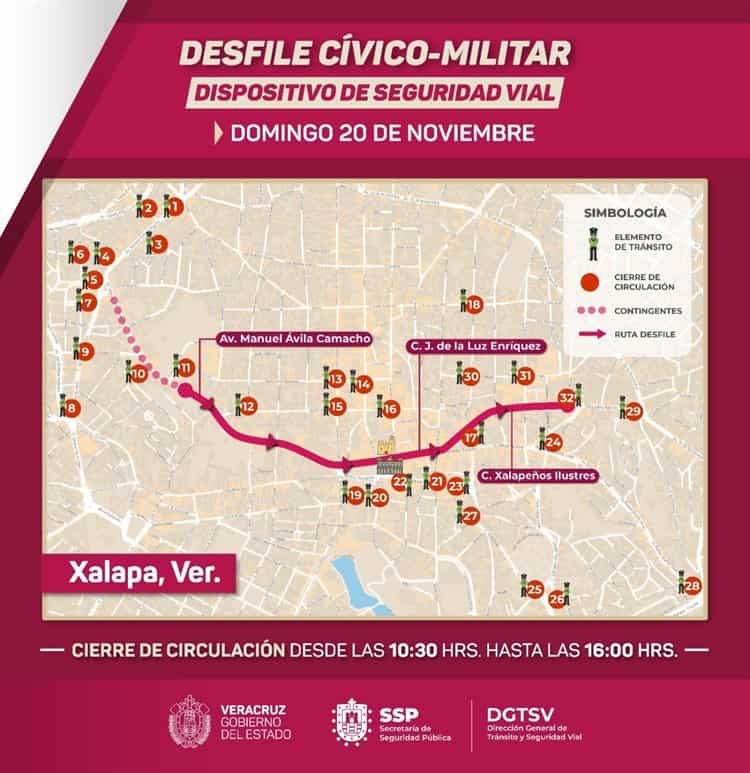 ¡Atento! Estos serán los cierres viales por desfile del 20 de Noviembre en Xalapa