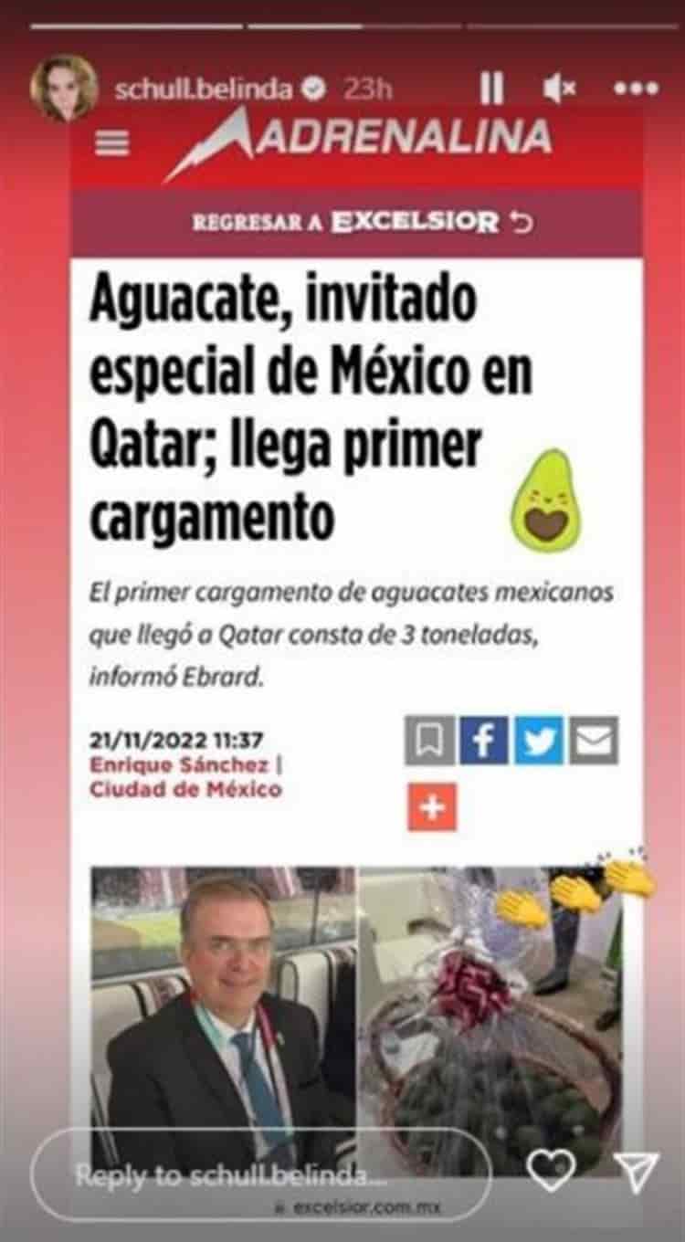 Familia de Belinda aplaude a Ebrard por exportación de aguacates a Qatar