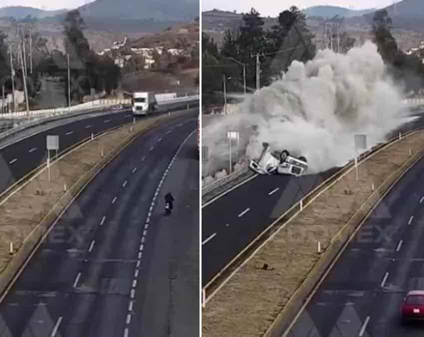 ¡Impresionante! Así se vio la volcadura de un tráiler en la México-Veracruz (+Video)