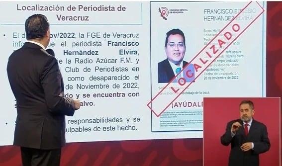 No habrá impunidad por caso del periodista veracruzano, Francisco Hernández, hallado con vida