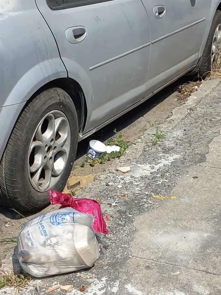 Auto “maceta” y calles en colonia de Veracruz son usadas como basurero