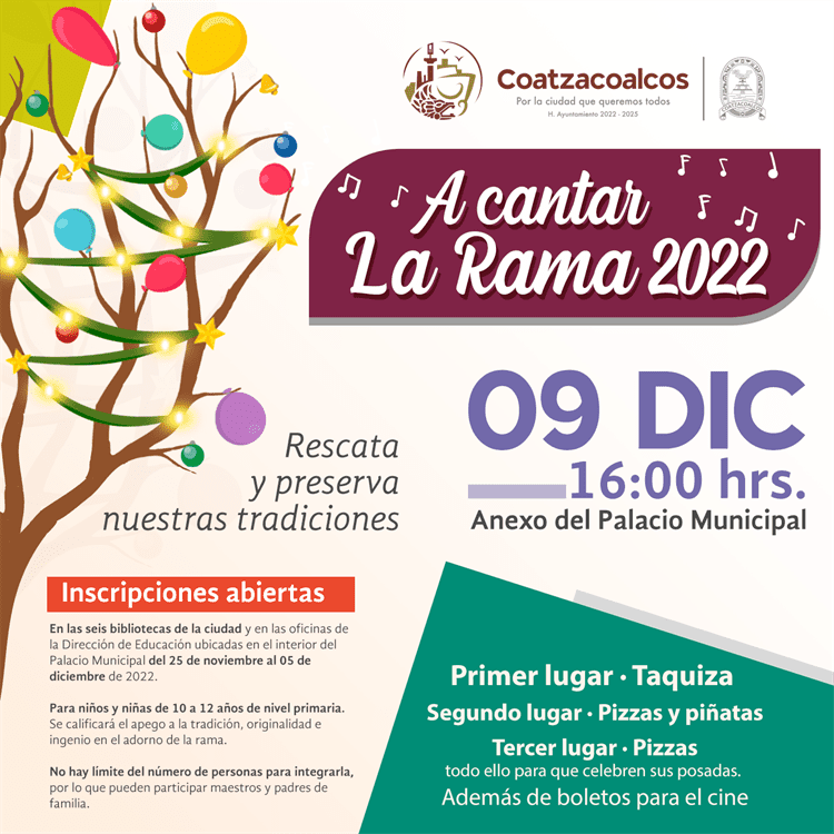 Invita Ayuntamiento de Coatzacoalcos a escuelas a participar en el concurso “A cantar la rama 2022”