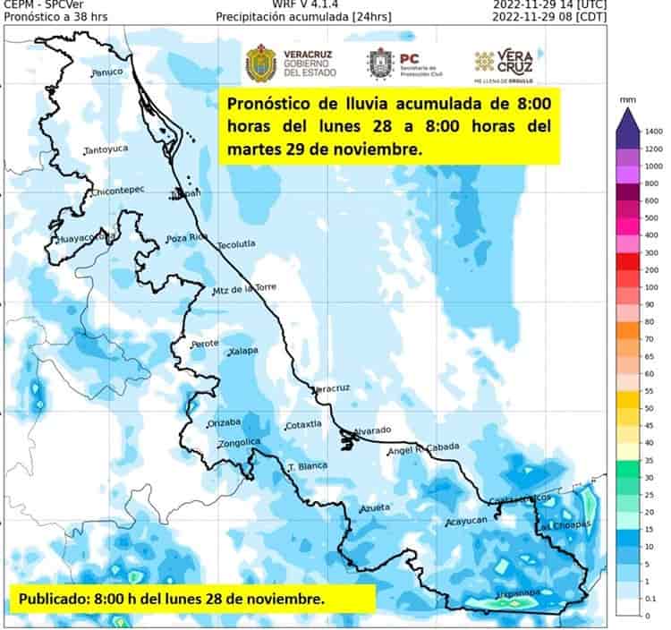 Advierte PC por nuevo frente frío en Veracruz; así estará el clima este lunes