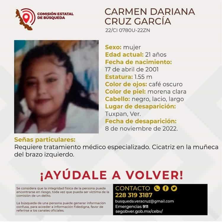 Desaparece joven mujer en Tuxpan; requiere tratamiento médico
