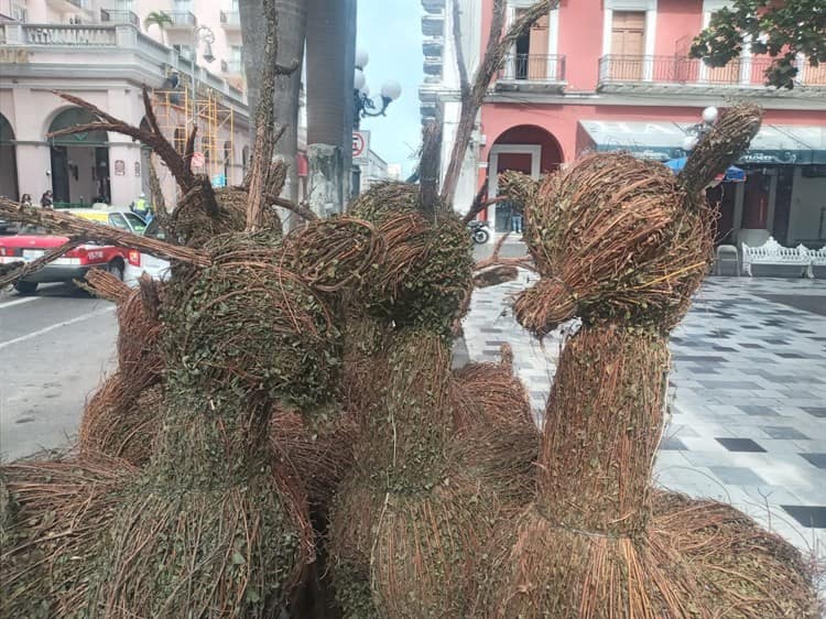 ¡Llegó la Navidad! Inician las instalaciones de adornos navideños en el Zócalo de Veracruz