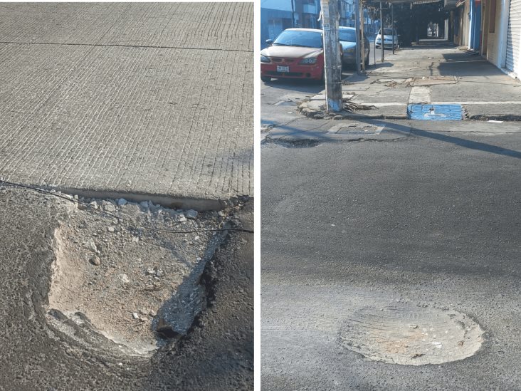 Baches y banquetas ponen en riesgo el caminar de vecinos en colonia Ricardo Flores Magón