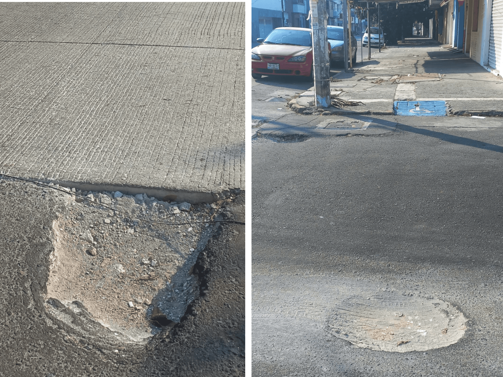 Baches y banquetas en mal estado ponen en riesgo el caminar de vecinos en colonia Ricardo Flores Magón