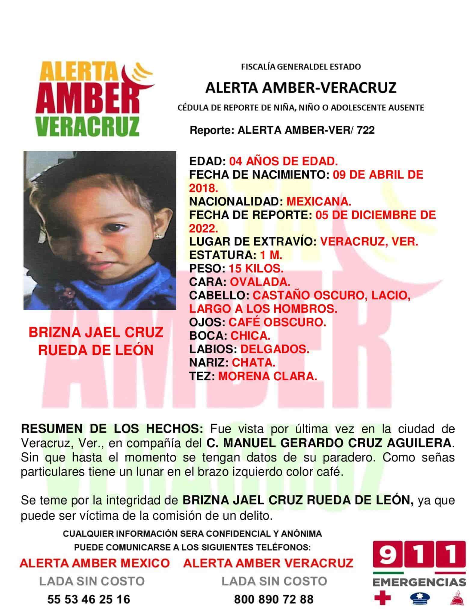 Activan Alerta Amber por menor desaparecida en Veracruz