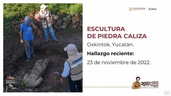 Durante trabajos del Tren Maya, encuentran escultura de guerrero decapitado en Yucatan