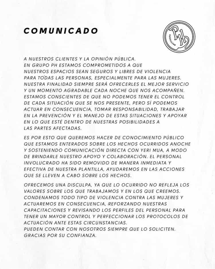 Antro de Boca del Río condena violencia contra Yeri MUA