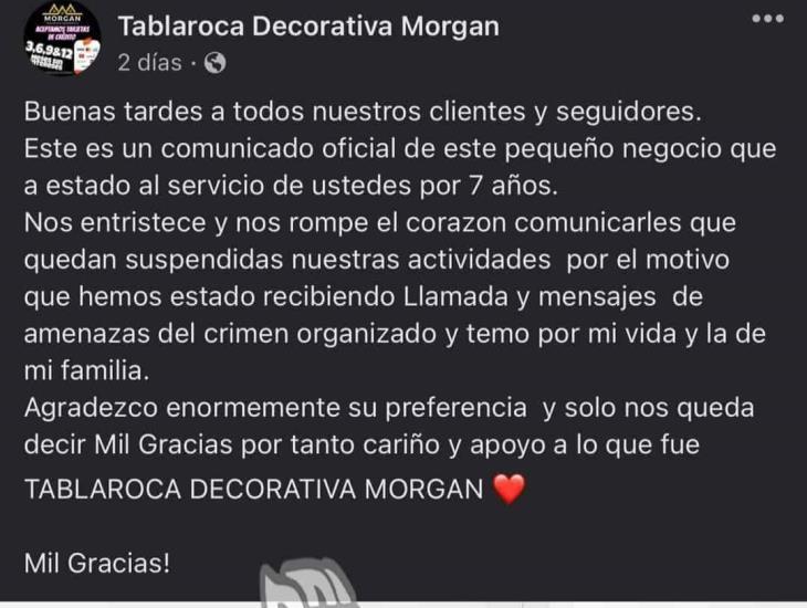 Por extorsión cierra negocio en el sur de Veracruz